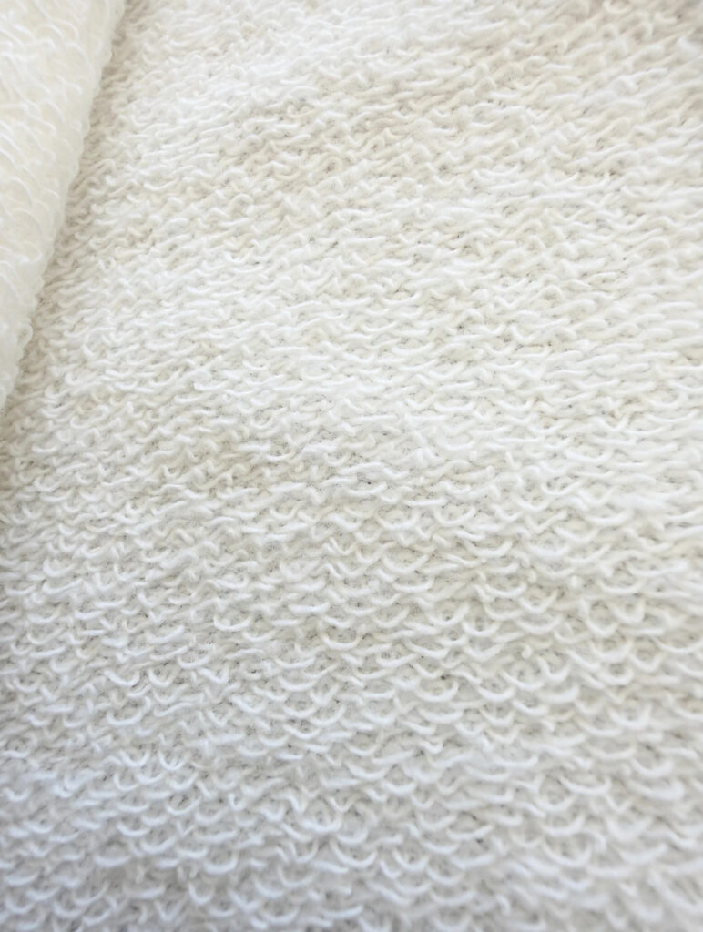 White french terry fabric loop close-up